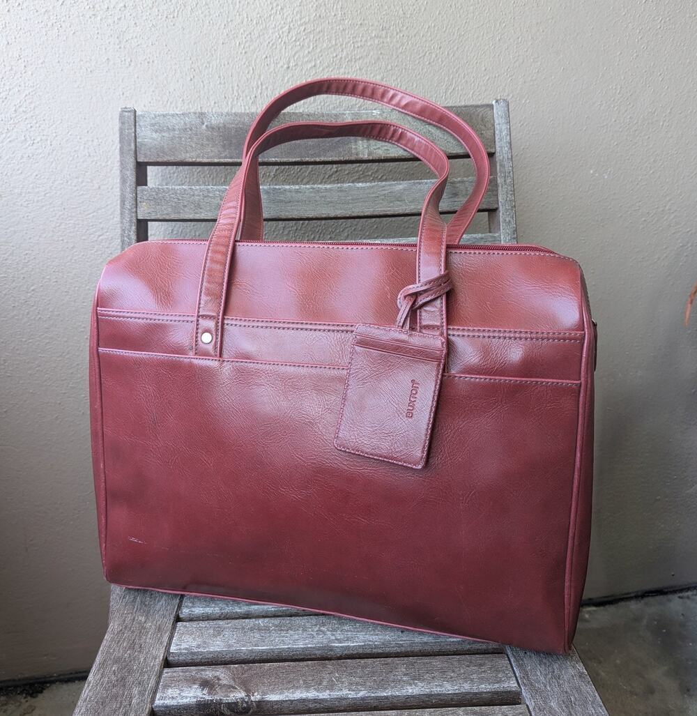 💜Buxton Rust Leather Laptop Briefcase Tote w/ Removable ID Tag